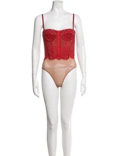 Pre-owned Simkhai Square Neckline Sleeveless Bodysuit In Red