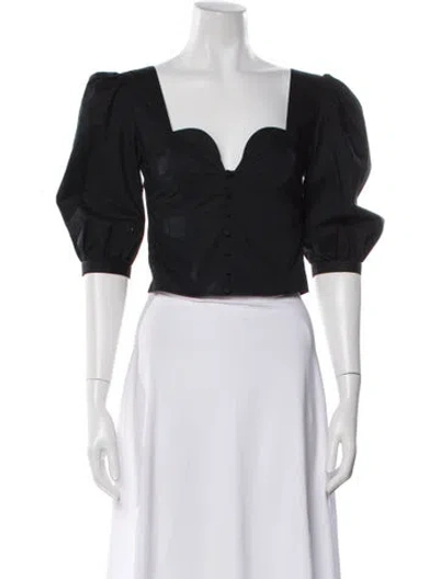 Pre-owned Simkhai Square Neckline Three-quarter Sleeve Crop Top In Blue