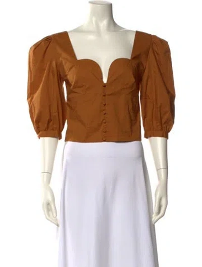 Pre-owned Simkhai Square Neckline Three-quarter Sleeve Crop Top In Brown