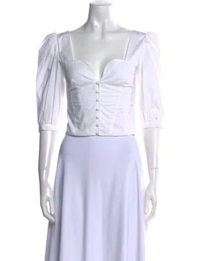 Pre-owned Simkhai Square Neckline Three-quarter Sleeve Crop Top In White