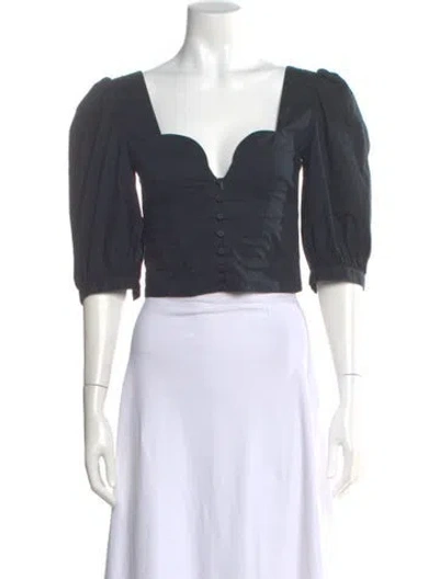 Pre-owned Simkhai Square Neckline Three-quarter Sleeve Top In Black