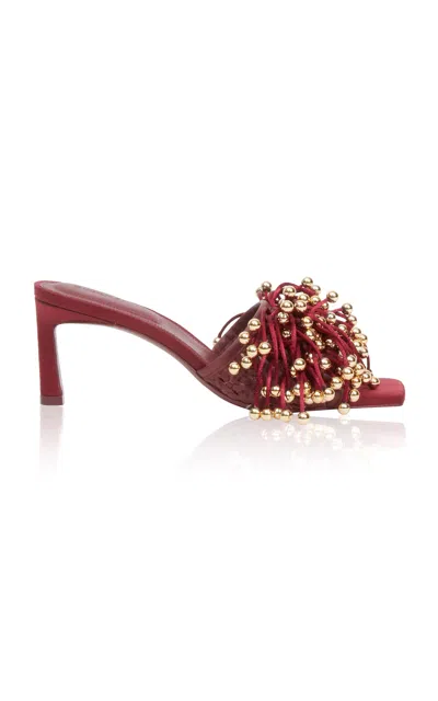 Simkhai Stella Beaded Fringe Mules In Red