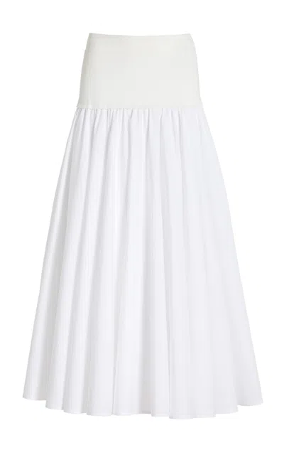Simkhai Stella Knit-trimmed Cotton-poplin Maxi Skirt In White