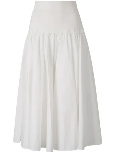 Simkhai Stella Pleated Poplin And Ribbed-knit Midi Skirt In White