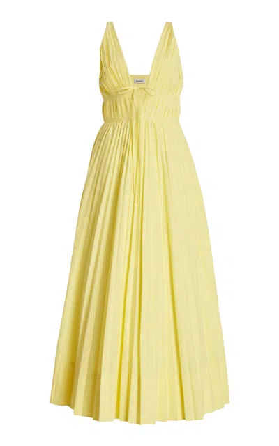 Simkhai Stephanie Pleated Cotton-blend Midi Dress In Yellow