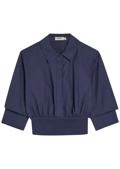 Simkhai Stiles Cotton-poplin Cropped Shirt In Blue