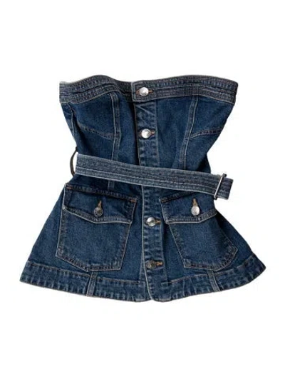 Pre-owned Simkhai Strapless Crop Top In Blue