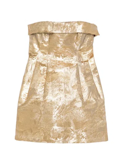 Simkhai Ariani Metallic-jacquard Bustier Mini Dress In Gold