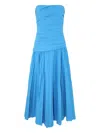 Simkhai Arie Strapless Gathered Pleated Cotton-blend Poplin Midi Dress In Blue