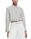 Simkhai Blythe Cropped Cotton Stripe Button-front Top In Army Green
