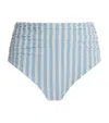 Simkhai Womens Hydrangea Blue Stripe Teya High Waist Ruched Bikini Bottoms In Blue