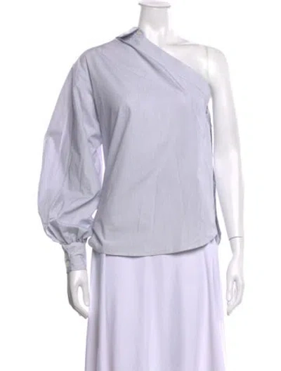 Pre-owned Simkhai Striped Asymmetrical Button-up Top In Blue