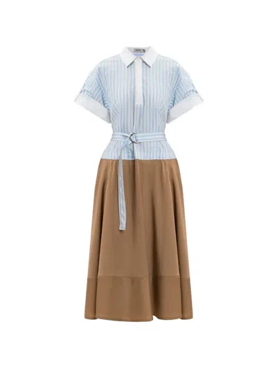 Simkhai Striped Belted Shirt Dress In Blue