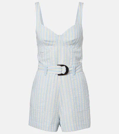 Simkhai Striped Cotton-blend Seersucker Romper In Blue