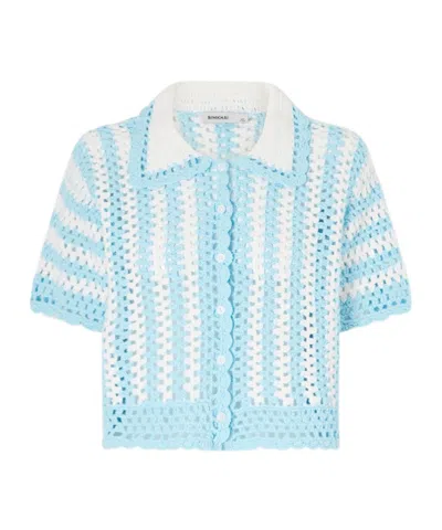 Simkhai Striped Crochet Shirt In Blue