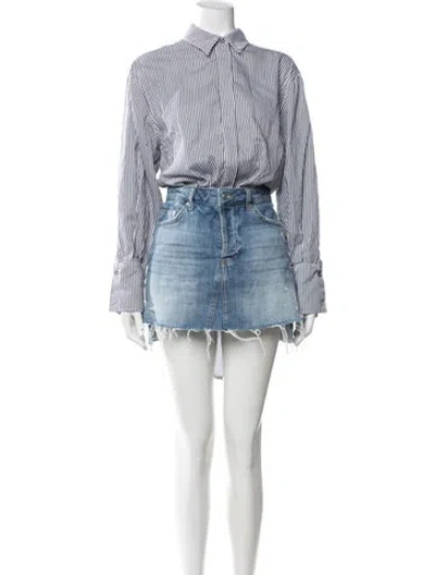 Pre-owned Simkhai Striped Distressed Accents Skirt Set In Blue