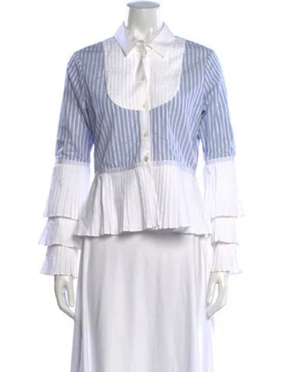 Pre-owned Simkhai Striped Long Sleeve Blouse In Blue/white