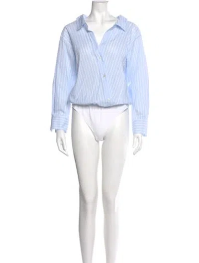 Pre-owned Simkhai Striped Long Sleeve Bodysuit In Blue