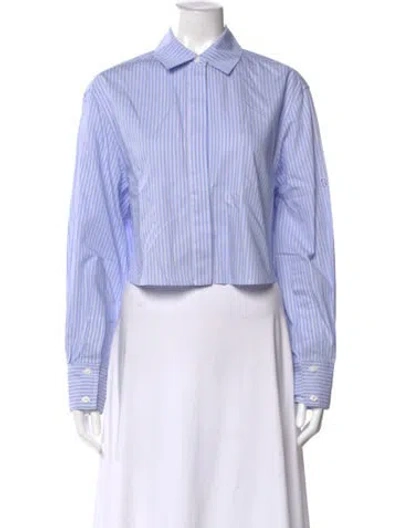 Pre-owned Simkhai Striped Long Sleeve Button-up Top In Blue