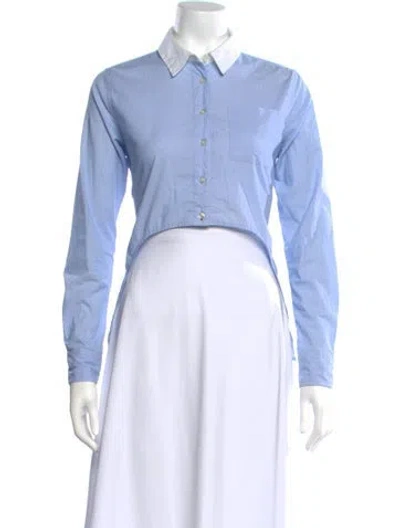 Pre-owned Simkhai Striped Long Sleeve Button-up Top In Blue
