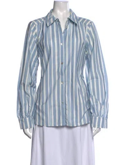 Pre-owned Simkhai Striped Long Sleeve Button-up Top In Blue