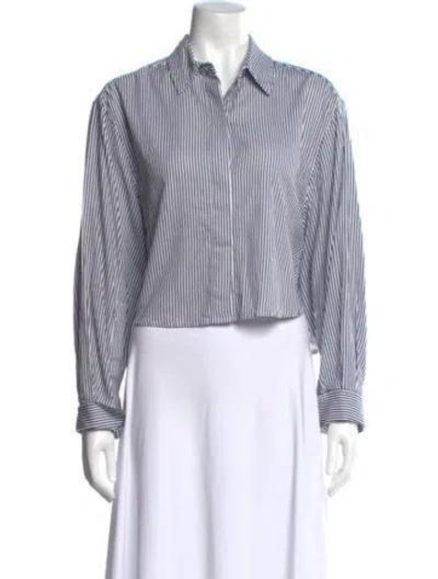 Pre-owned Simkhai Striped Long Sleeve Button-up Top In White