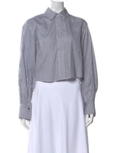 Pre-owned Simkhai Striped Long Sleeve Button-up Top In White