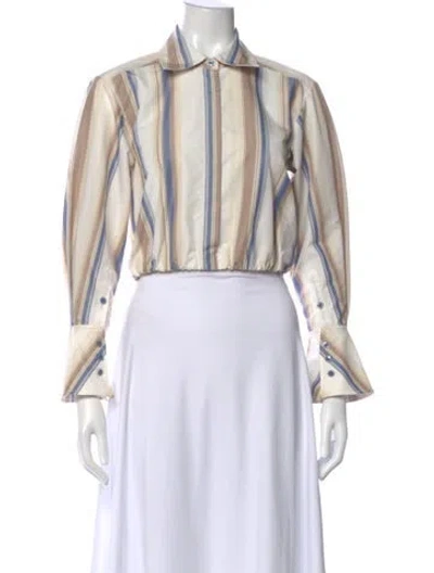 Pre-owned Simkhai Striped Long Sleeve Button-up Top In White