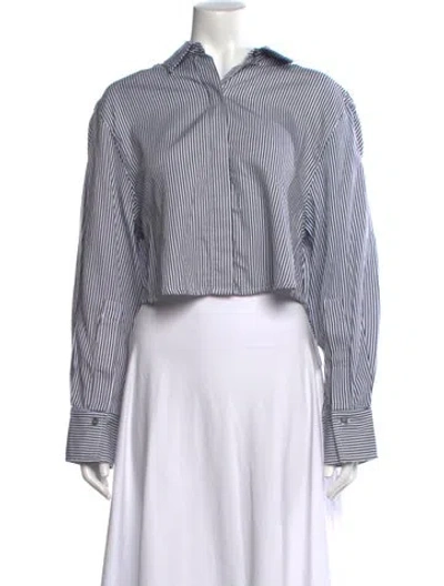 Pre-owned Simkhai Striped Long Sleeve Crop Top In White