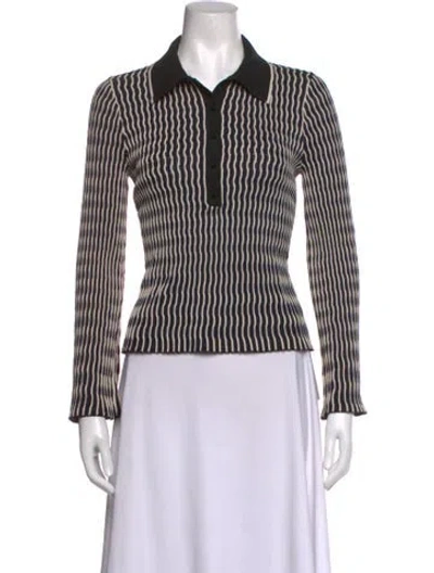 Pre-owned Simkhai Striped Long Sleeve Polo In Black