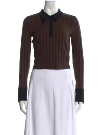 Pre-owned Simkhai Striped Long Sleeve Polo In Neutrals
