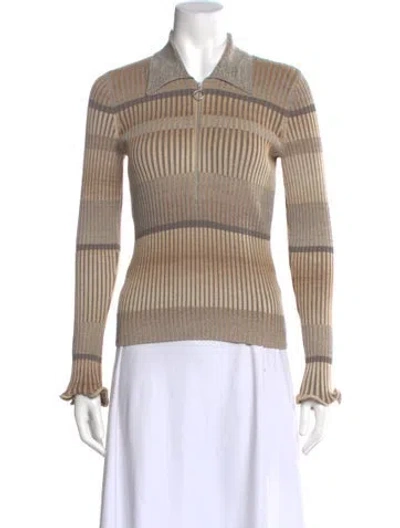 Pre-owned Simkhai Striped Long Sleeve Top In Brown