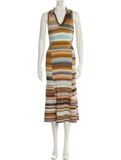 Pre-owned Simkhai Striped Midi Length Dress In Brown