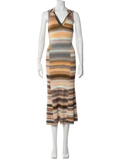 Pre-owned Simkhai Striped Midi Length Dress In Brown