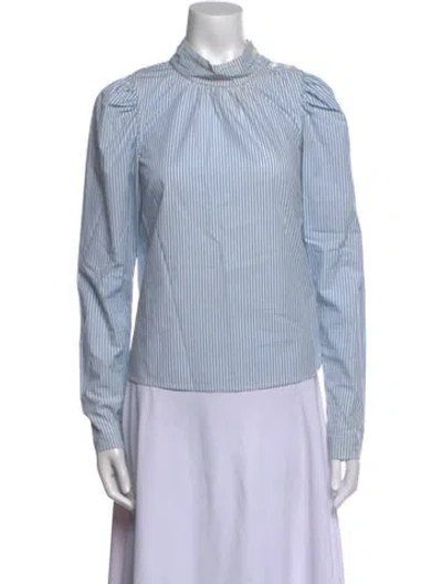 Pre-owned Simkhai Striped Mock Neck Blouse In Blue