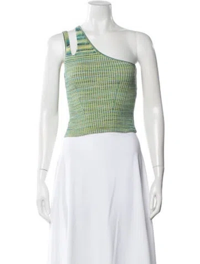 Pre-owned Simkhai Striped One-shoulder Crop Top In Green