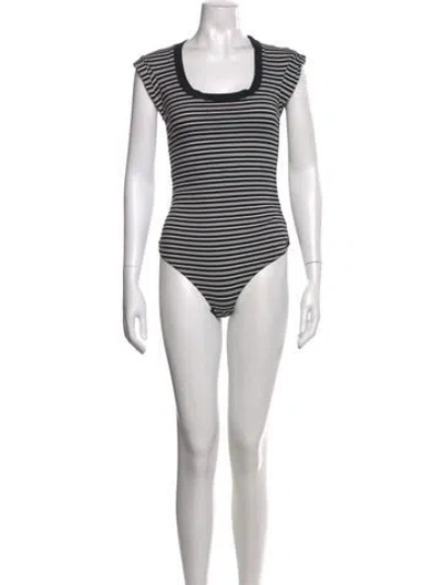 Pre-owned Simkhai Striped Scoop Neck Bodysuit In Black