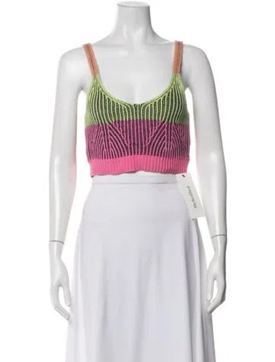 Pre-owned Simkhai Striped Scoop Neck Crop Top In Yellow