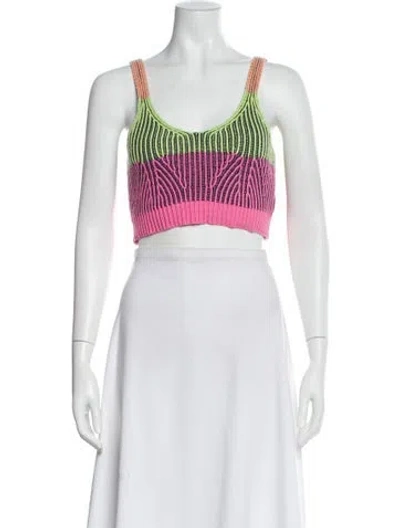 Pre-owned Simkhai Striped Scoop Neck Sweater In Green