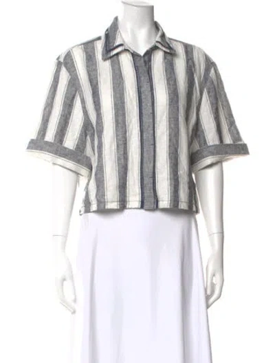Pre-owned Simkhai Striped Short Sleeve Button-up Top In Gray