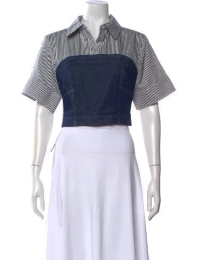 Pre-owned Simkhai Striped Short Sleeve Crop Top In Blue