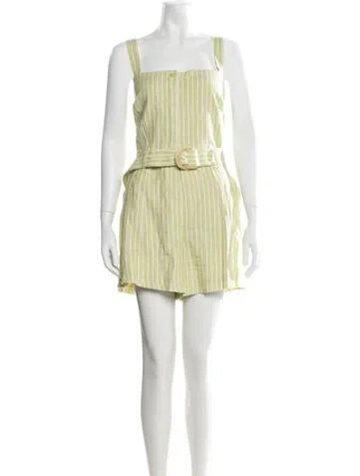 Pre-owned Simkhai Striped Square Neckline Romper In Green