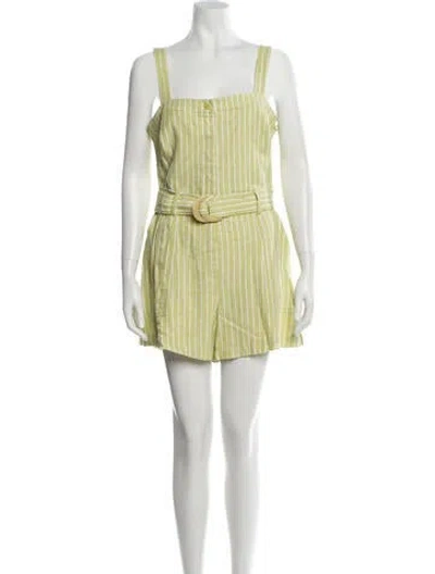 Pre-owned Simkhai Striped Square Neckline Romper In Yellow