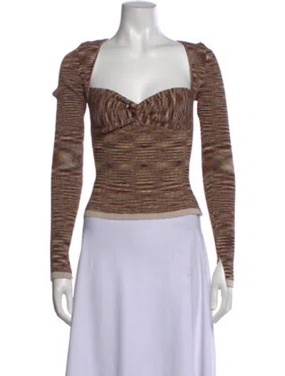 Pre-owned Simkhai Striped Square Neckline Top In Brown
