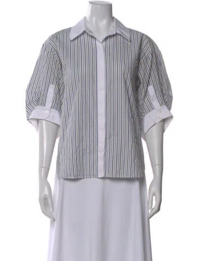 Pre-owned Simkhai Striped Three-quarter Sleeve Blouse In Blue