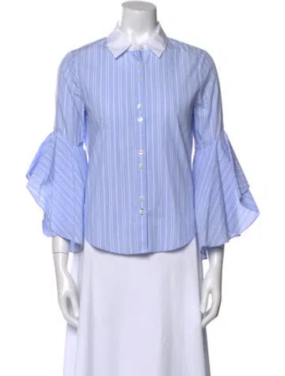 Pre-owned Simkhai Striped Three-quarter Sleeve Button-up Top In Blue