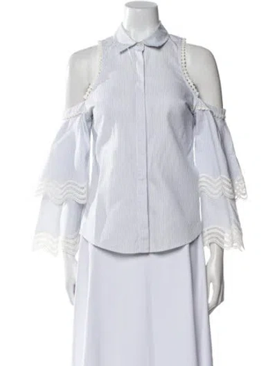 Pre-owned Simkhai Striped Three-quarter Sleeve Button-up Top In White