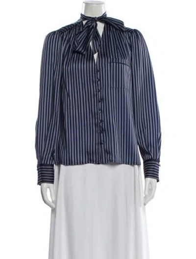 Pre-owned Simkhai Striped Tie Neck Blouse In Blue