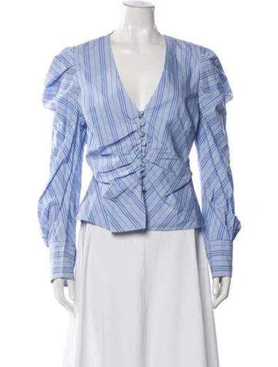 Pre-owned Simkhai Striped V-neck Blouse In Blue