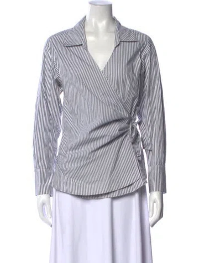 Pre-owned Simkhai Striped V-neck Blouse In White